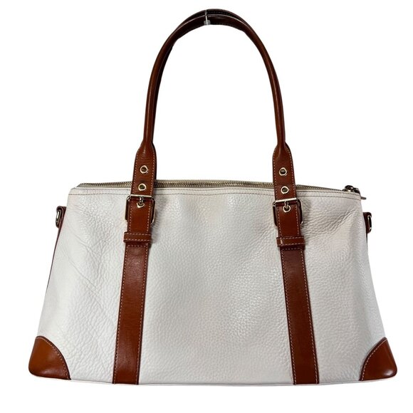 Dooney & Bourke Leather Purse Handbag Satchel Pebble Grain Domed White Tan Trim - Picture 2 of 16